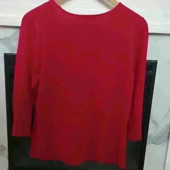 TANJAY  | Women's Red Ribbed 3/4 Length Sleeve Crewneck Sweater Size Smal… - Picture 4 of 4